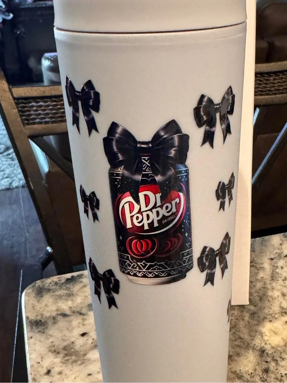 Dr pepper gray Tumbler with Black Bow Design NEW IN BOX